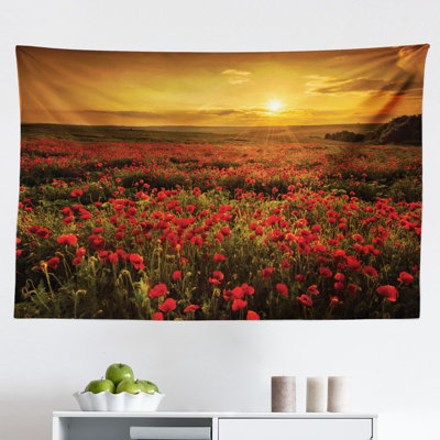 Ambesonne Flower Tapestry, Poppy Field At Sunset Sun Beams Meadow Cloudscape Wildflower Scene, Fabric Wall Hanging Decor For Bedroom Living Room Dorm, -  East Urban Home, D0FD230E6AFA48048E8471B1E90B26DE