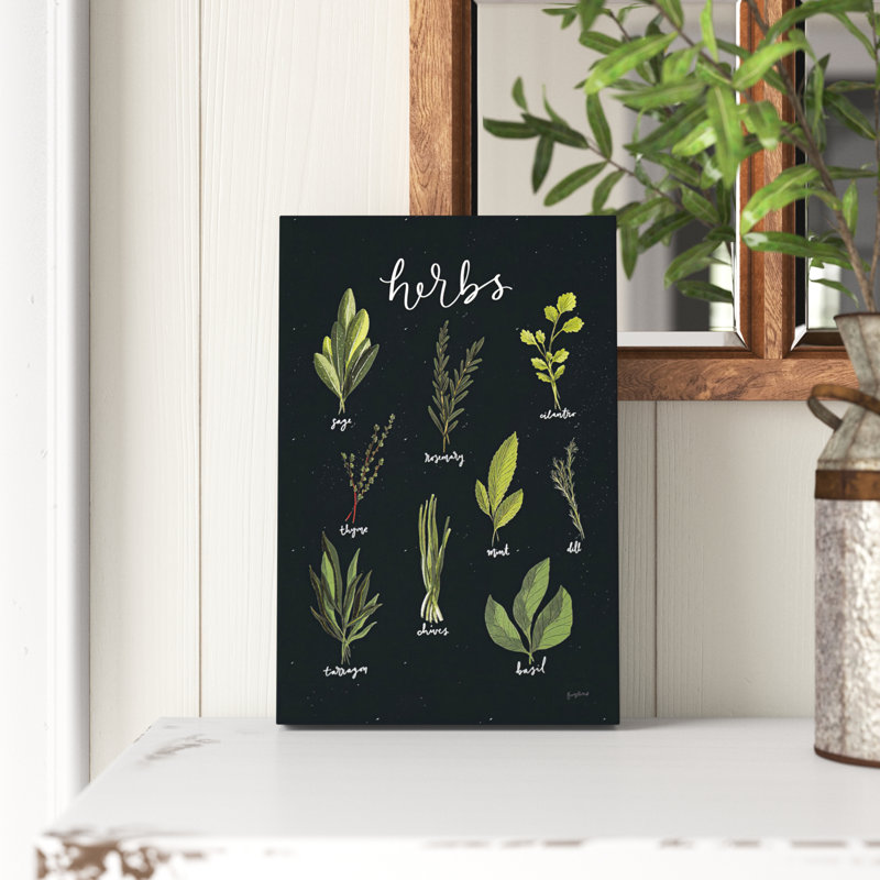 " Light Green Herbs I Black ", 8" H x 12" W x 2" D, Wrapped Canvas