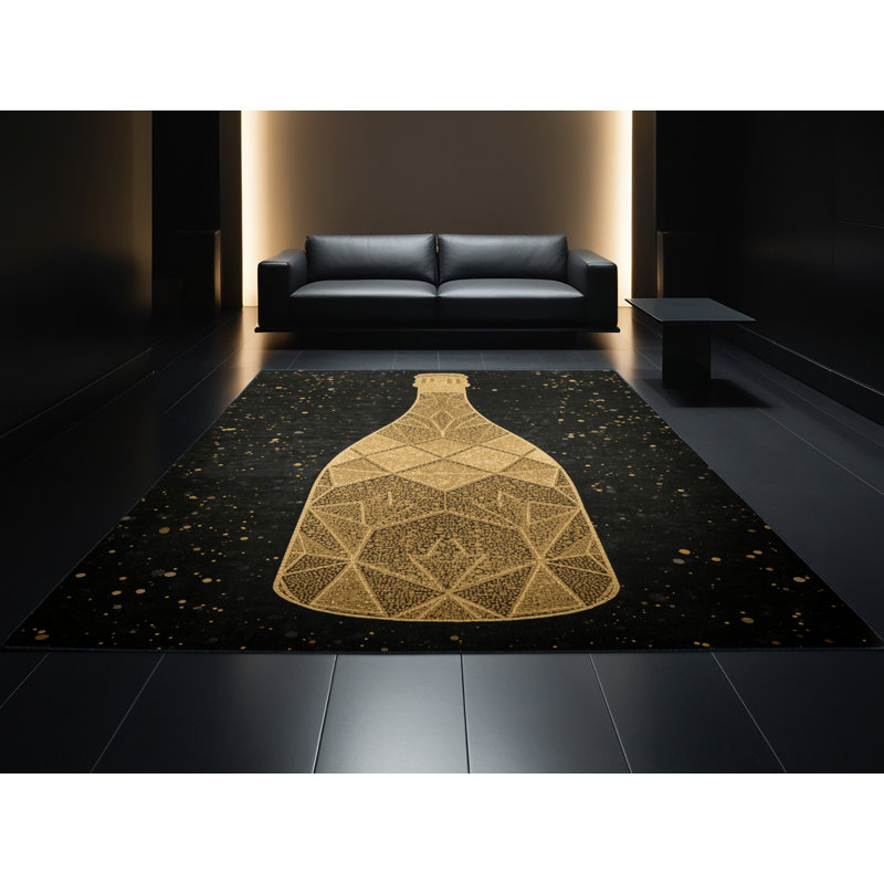 Soft Plush Escarcega New Years Modern & Contemporary Abstract Area Rug in Green – Black Binding, 2x4