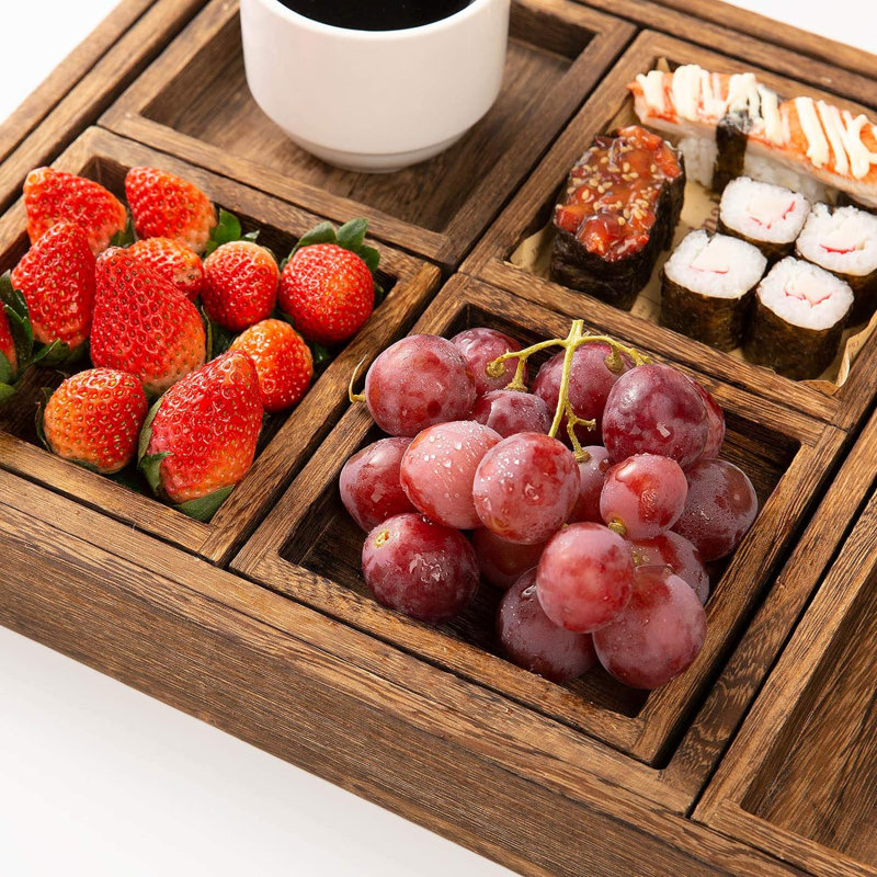 Wooden Serving Trays With Handle - Set Of 7 Rectangular Platters For Entertaining, Breakfast, Coffee Table, Home Decor