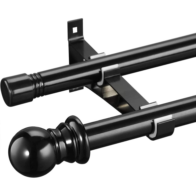 Iron 76 cm Double Curtain Pole 2.5 cm, 76-332cm, Black