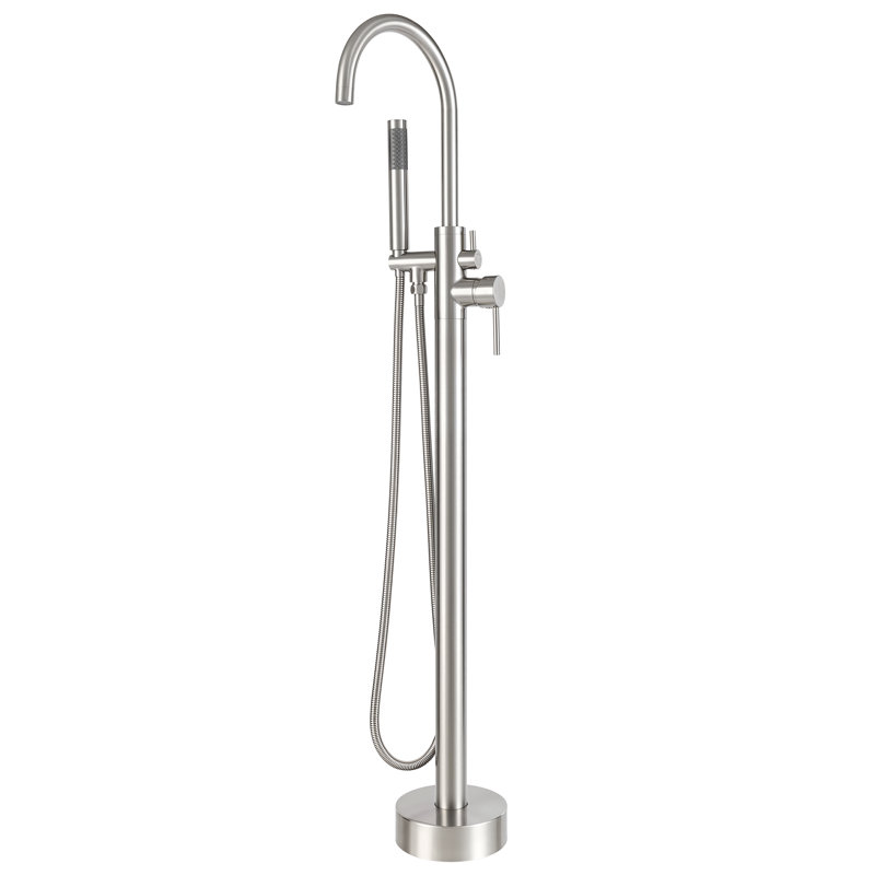Free Standing Tub Faucet, High Flow Freestanding Bathtub Faucet with Handheld Shower & Gooseneck Spout, 360°Swivel Tub Filler, Brass Body
