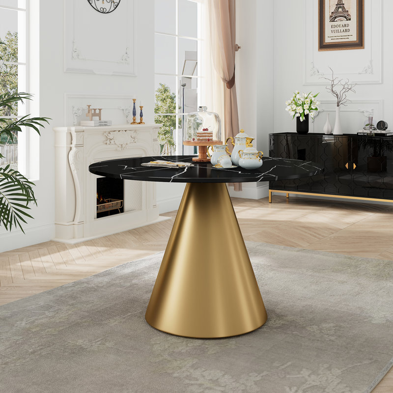Killingworth Round Dining Table, Black/Gold