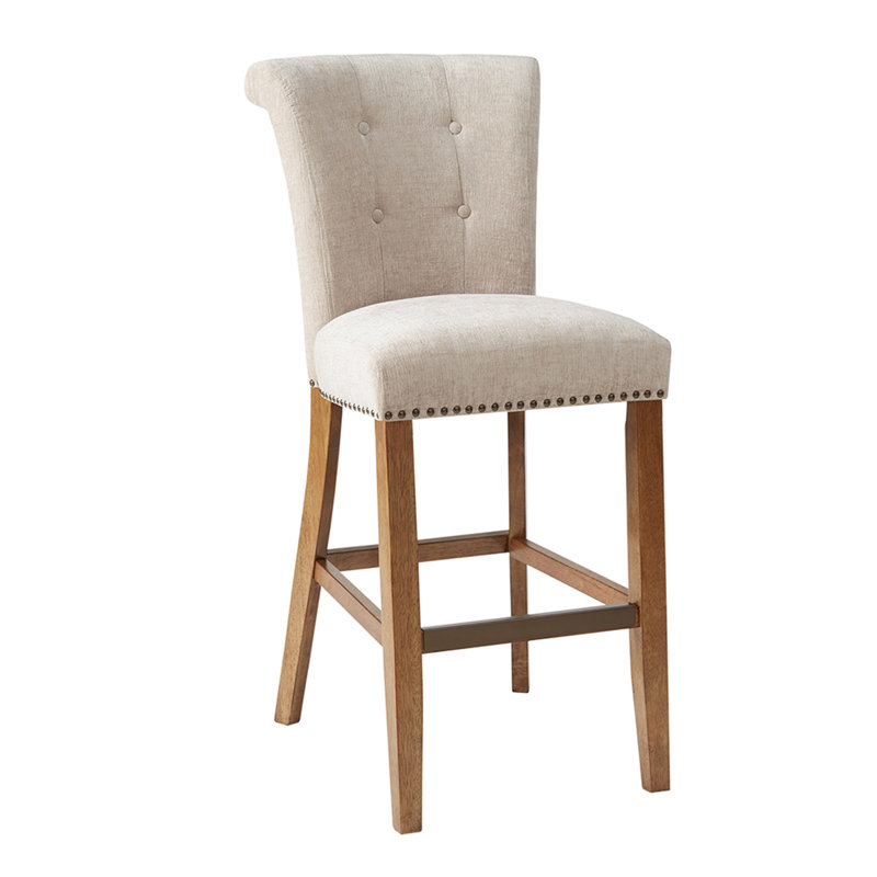 Tabouret de bar capitonné à boutons et têtes de clous