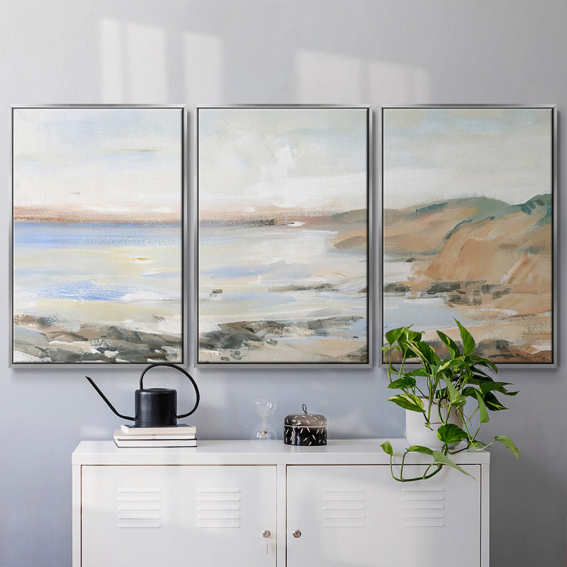 Shoreline Study II - Toile encadrée multi-pièces, H 40 po x l 78 po x P 2 po, Encadrement argenté