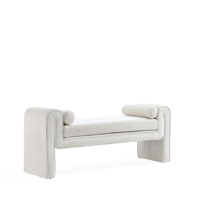 Concord 59" Modern Glam Chenille Upholstered Solid Pine Wood Accent Bench in Ivory, Ivory