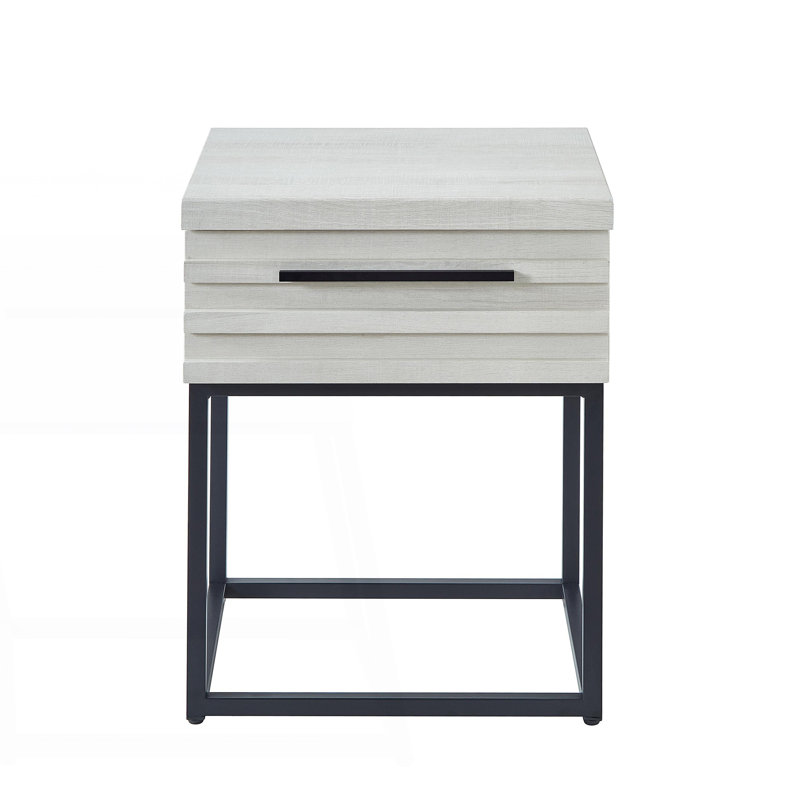 Contemporary Storage End Table, White