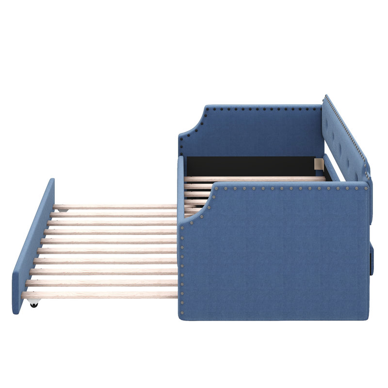 Lit de jour rembourré multifonctionnel avec couchette, structure en lin pour la vie moderne