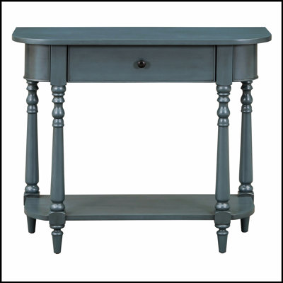 Narrow Console Table with Curved Corner, Retro Entryway Table with Top Drawer and Open Shelf, Sofa Table for Small Spaces