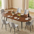7-Piece Mid-Century Modern Extendable Round-to-Oval Dining Set with Upholstered Chairs