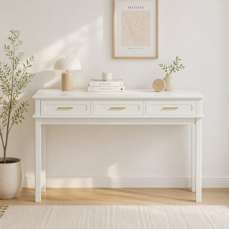 Bureau de coiffeuse avec 3 tiroirs, table de maquillage moderne ou bureau d'écriture, coiffeuse polyvalente pour la chambre à coucher, aucun miroir inclus