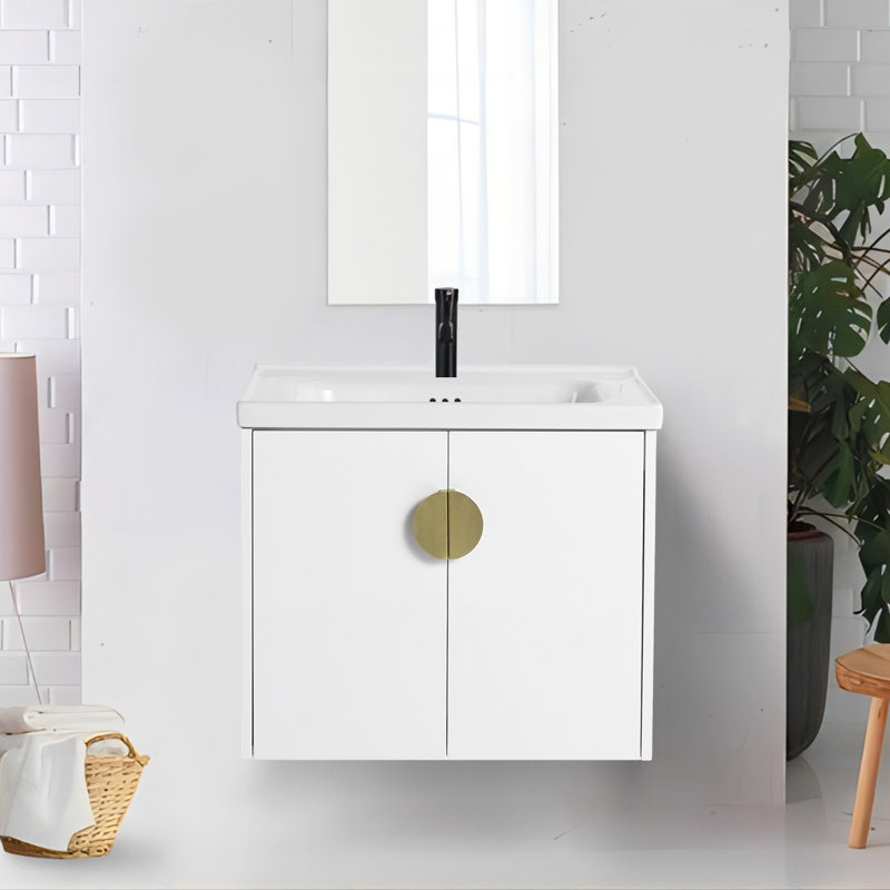 Meuble-lavabo simple mural 24 po avec plateau en céramique Nuh, White