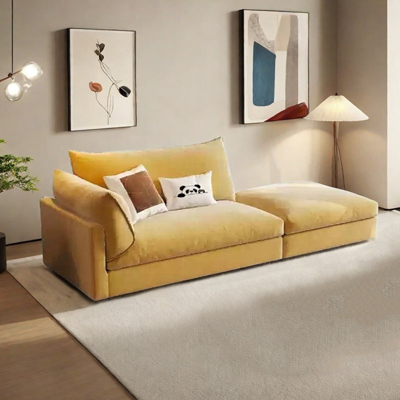 Canapé-lit en coton et lin avec repose-pieds, Orienté à gauche (vu de face), Jaune