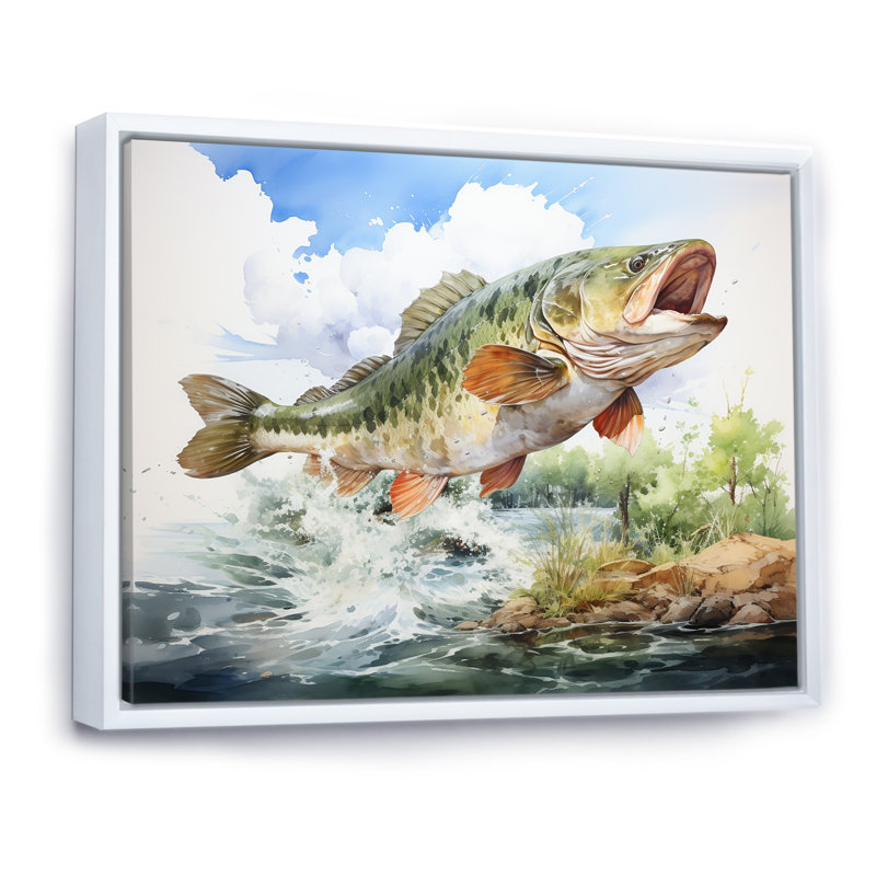 «Fishing Dreams II» - reproduction, H 34 po x l 44 po x P 1,5 po, Cadre flottant blanc