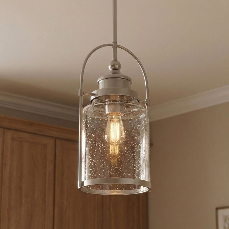 Luminaire suspendu en pot 1 lumière Payson, Nickel brossé, H 18 po x l 9,75 po x P 9 po