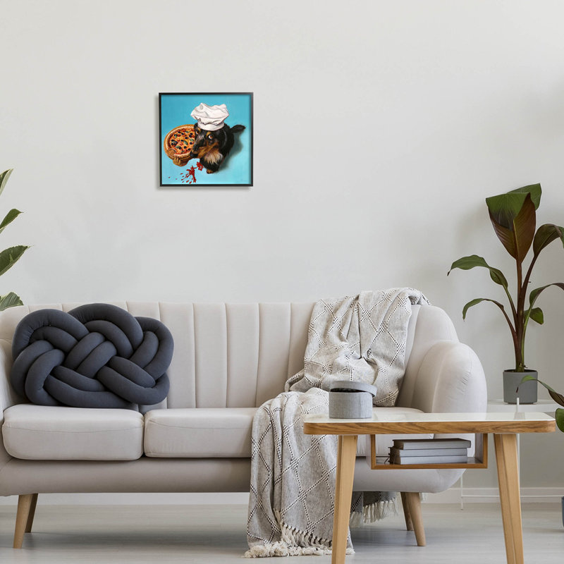 «Dog Chef Pizza Bite», art giclée par Lucia Heffernan, Giclée encadrée noir minuit, H 12 po x l 12 po x P 1,5 po