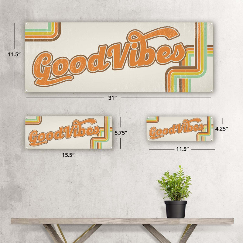 Retro, Good Vibes Metal Sign, H 11,5 po x l 31 po