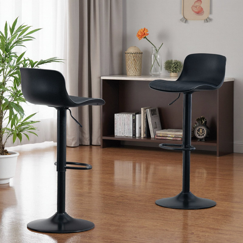 Modern Gray PU Leather Bar Stools Set of 2 with Swivel, Height Adjustment, and Ergonomic Back, Black