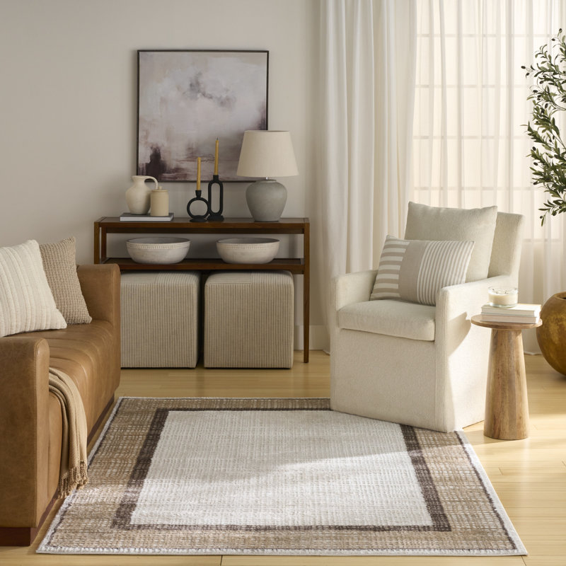 Leuchte Ivory Brown Modern Indoor Rug, Rectangle 5'3" x 7'