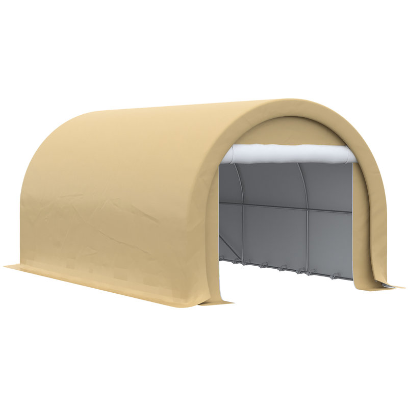 Heavy Duty Carport Shelter - 10' X 16', Beige, Pe Canopy, For Car, Tools, Beige Portable Garage , Large Zippered Door, Various Objects,