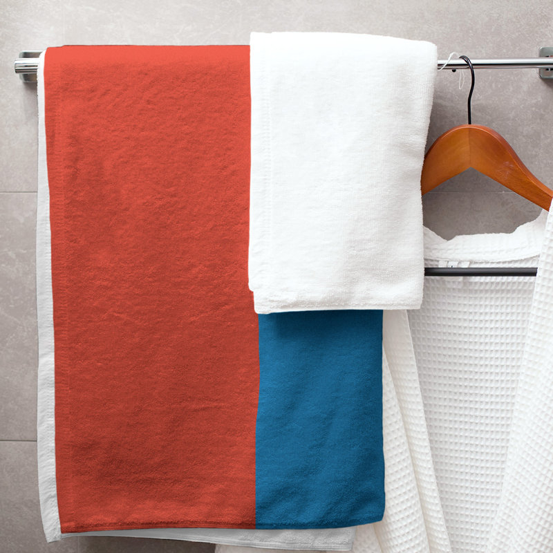 Cotton Blend Lightweight Bath Towel, Orange/Blue
