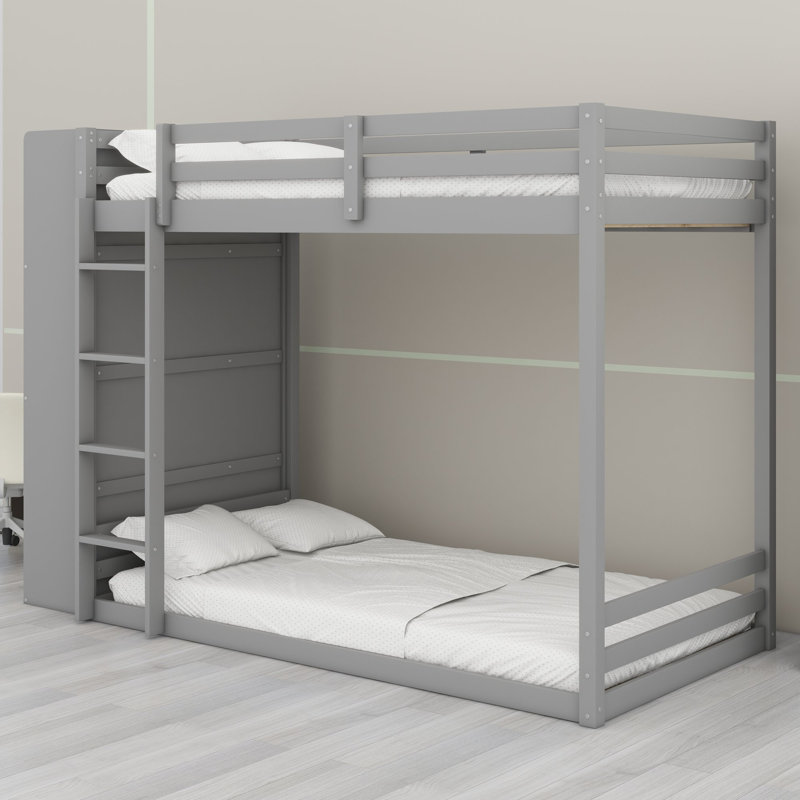 Lit superposé avec éclairage contrôlé par application, tiroirs de rangement réversibles et étagères ouvertes pour chambres d'enfants modernes