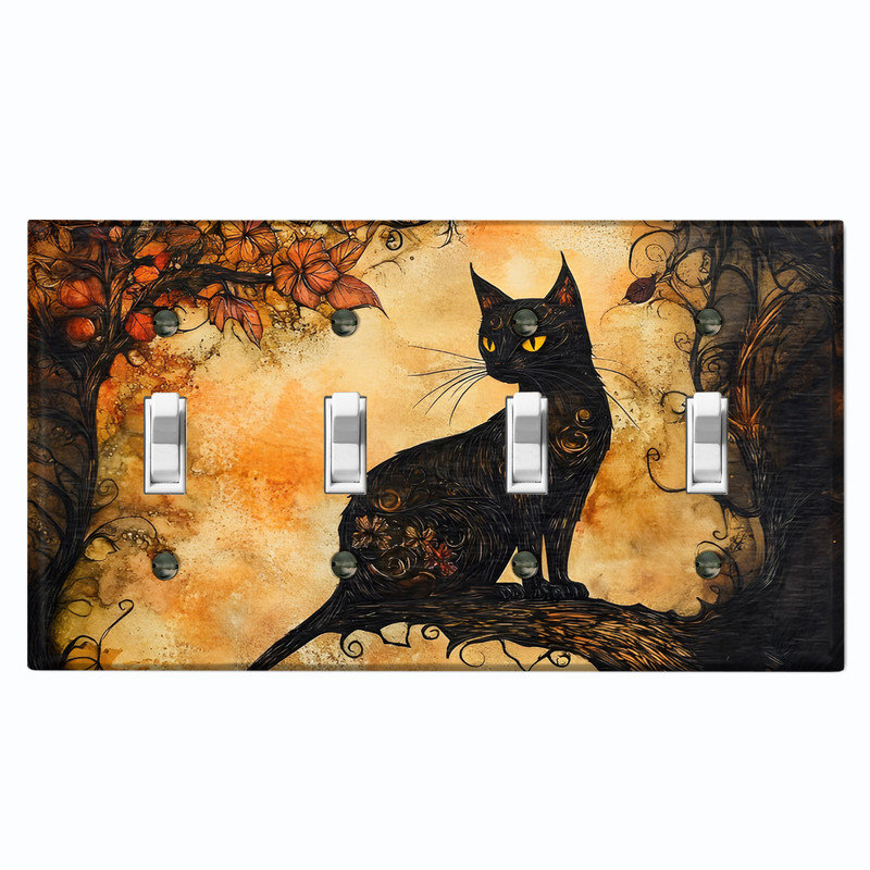 Couvercle de plaque d'interrupteur en métal; Bascule 4 bandes US standard - chat gothique, #4 Quad Toggle