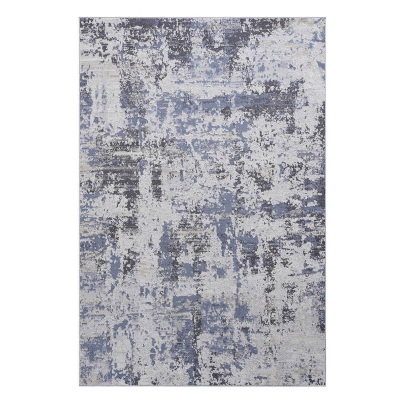 Tapis gris / denim / abstrait de la collection LOOM & LUXE 8X10, Rectangulaire 8 pi x 10 pi