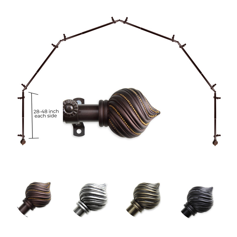 Adjustable 0.81" Bay Window Single Curtain Rod, 28" - 48" (each side), Cocoa