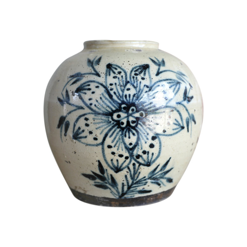Vase de table intérieur / extérieur blanc cassé / bleu 8,6 po