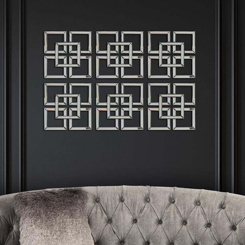 Geometric Mirrored Wall Art for Living Room, 40x40cm Modern Home Decor Wall Mounted Clear Glass Mirror Art for Hallway & Bedroom