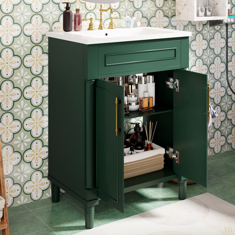 Meuble-lavabo 24 po avec lavabo intégré en céramique, meuble-lavabo à 2 portes et meuble-lavabo simple pour petite et moyenne salle de bain