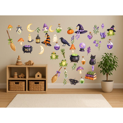 Little Witch Wall Decals, Set of 45 Peel and Stick Nursery Wall Stickers, Satin Finish Removable Kids Room Wall Art, 20"W x 20"H (50 x 50 cm)