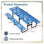 Table de pique-nique robuste en métal 96 po x 62,6 po pour l'extérieur, bleu