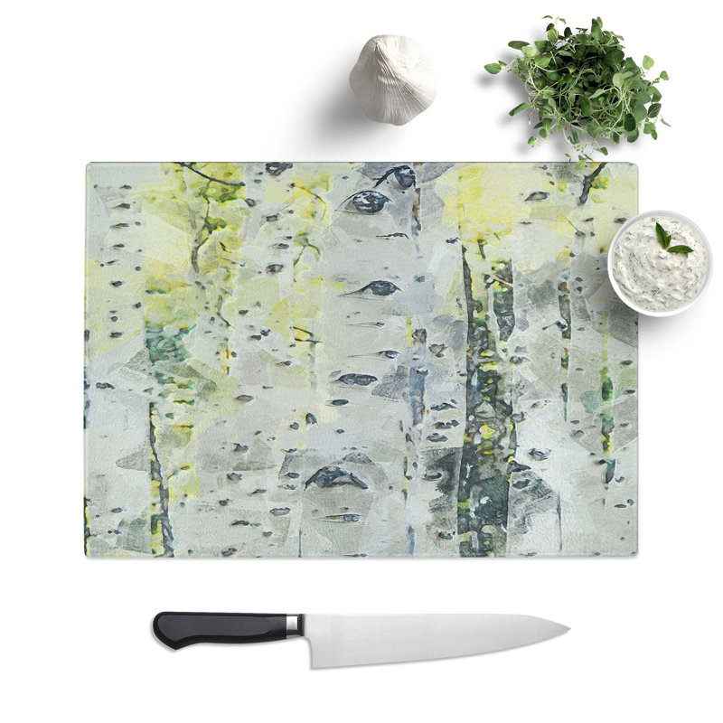 Tempered Glass a Birch Tree Forest Chopping Board, 39 cm W x 28.5 cm L
