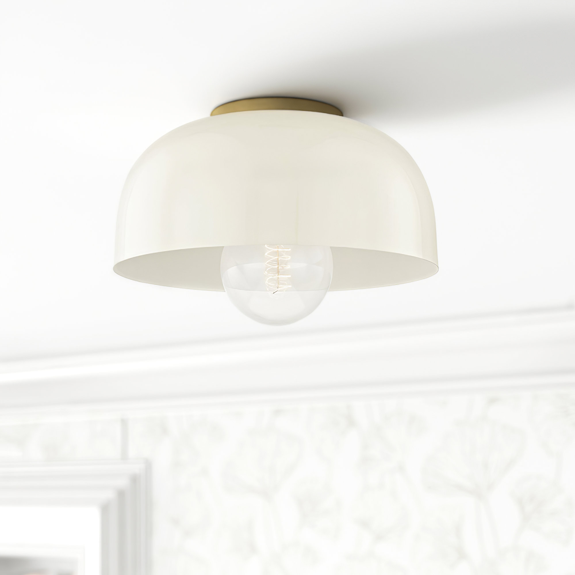 Rodanthe Single Light Metal Flush Mount, Cream, 5" H x 11" W x 11" D, Aged Brass
