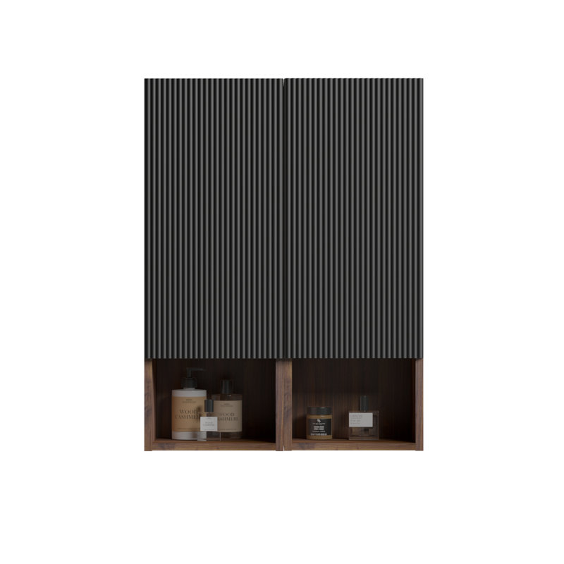 Black & Walnut Bathroom Floating Side Cabinet