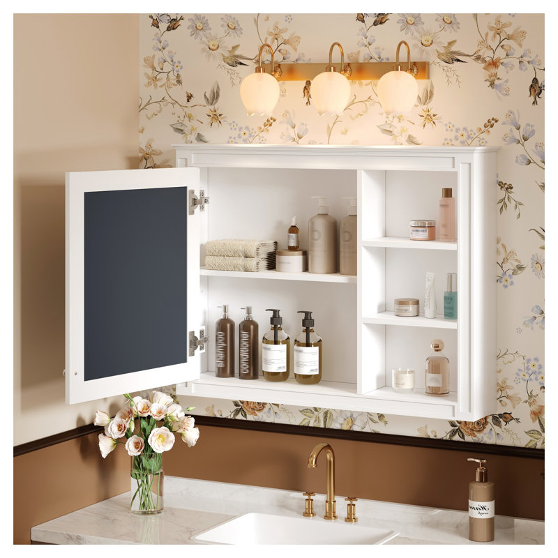 Armoire de salle de bain moderne 36 "x 28", armoire de salle de bain murale avec miroir et tablette réglable - armoire de rangement en bois massif blanc