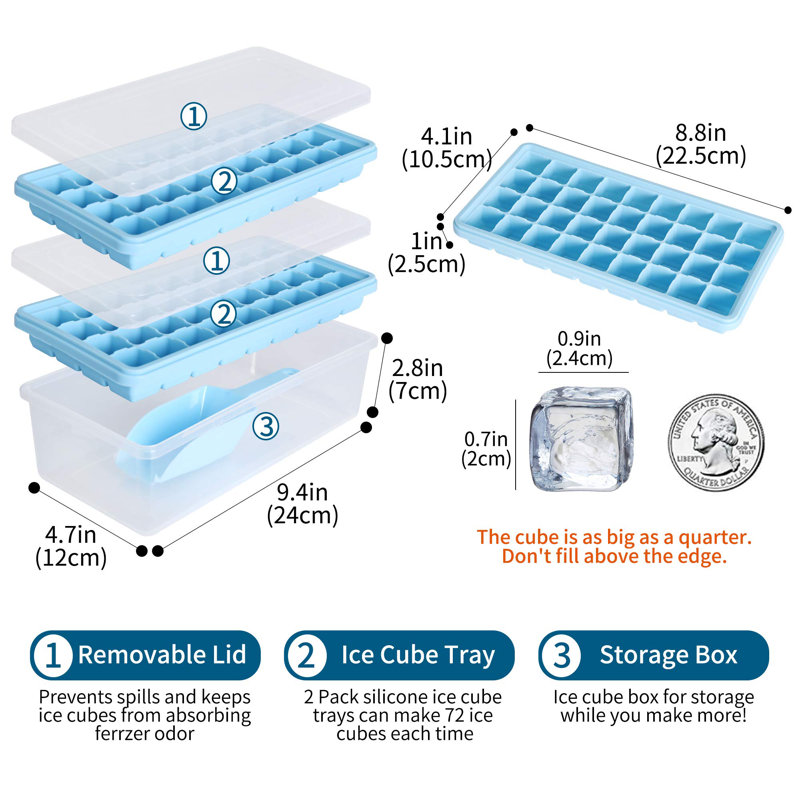 Food-Grade Silicone Ice Cube Tray With Lid And Storage Bin For Freezer, Easy-Release 2X36 Small Nugget Ice Trays 1 Ice Bucket & Scoop, Flexible Ice Cube Molds With Ice Container