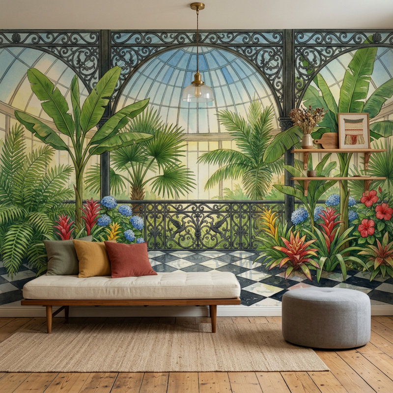 Décoration murale amovible Tropical Garden, 140 po x 108 po, Textured Non-Pasted