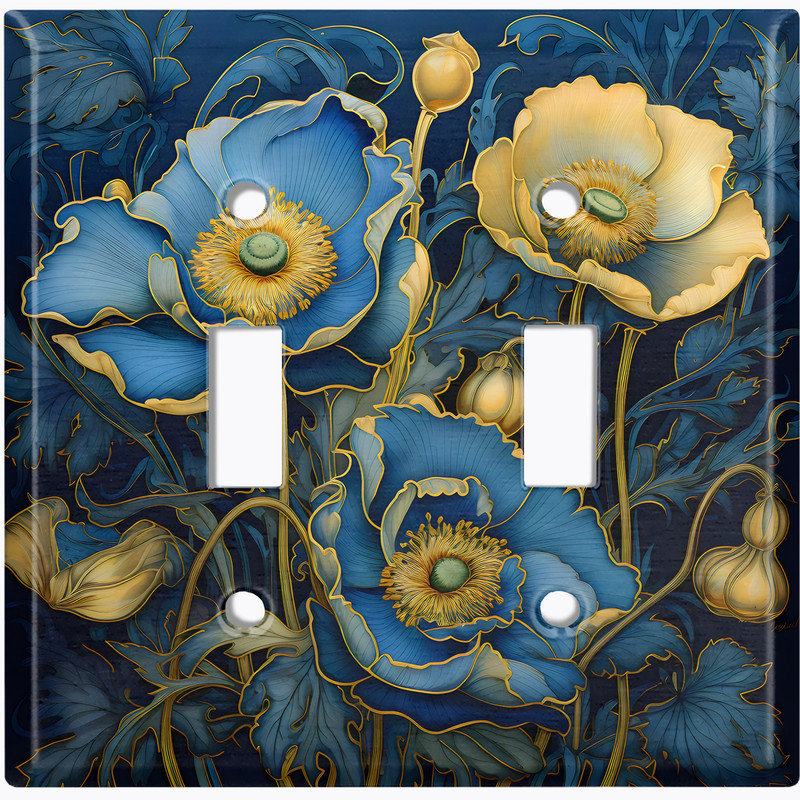 Couvercle de plaque d'interrupteur en métal; Bascule à deux bandes standard américain - Image imprimée de fleurs de pavot rustiques