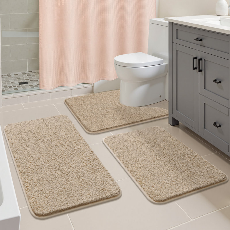 Ensemble de rideau de douche avec tapis, Beige