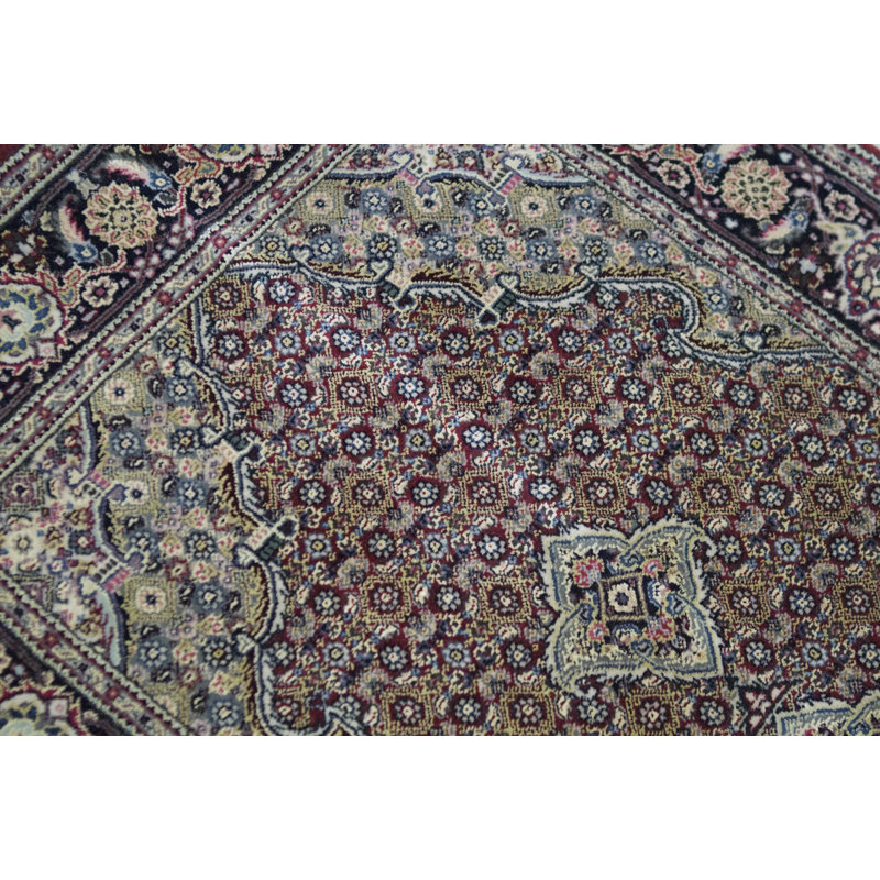 Tapis rouille et bleu marine de haute qualité noué à la main