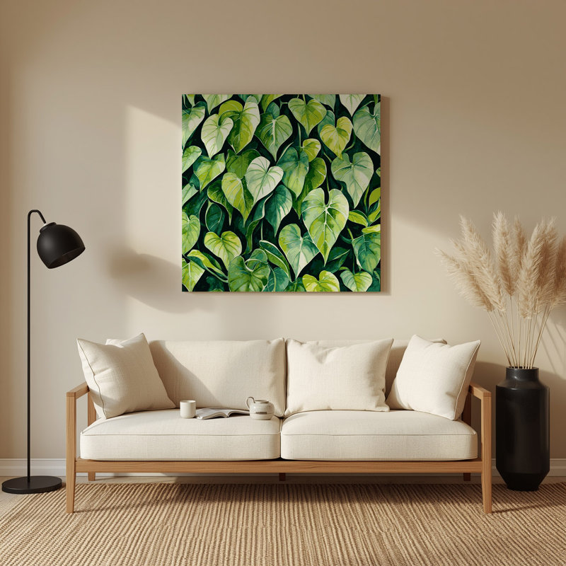 Aquarelle botanique 47, art mural vert en métal, H 16 po x l 16 po
