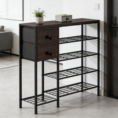 5-Tier Shoe Rack With 2 Fabric Drawers, Metal Frame And Wooden Board Shoe Organizer For Entryway, Closet, Or Bedroom, Holds 16-20 Pairs Of Shoes With