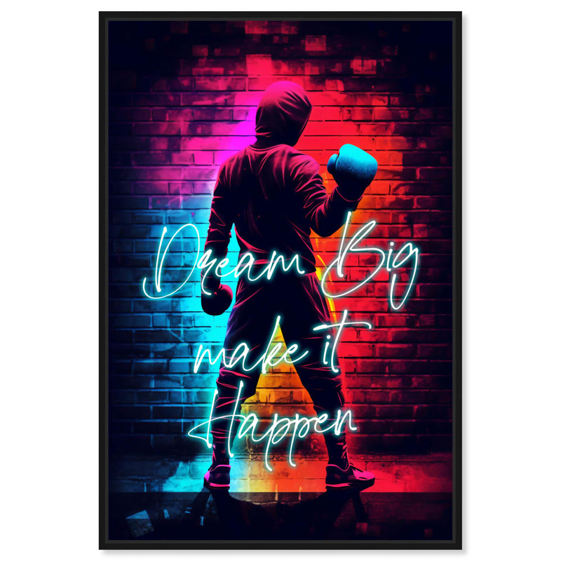 «Make it Happen Boxing Canvas Boxing» par Art Remedy, Cadre noir, H 31 po x l 21 po