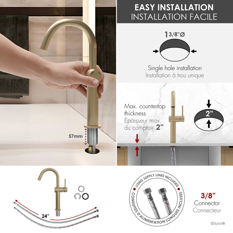 Single Handle 12 5/8" Brushed Gold Vessel Bathroom Faucet, Brushed Gold
