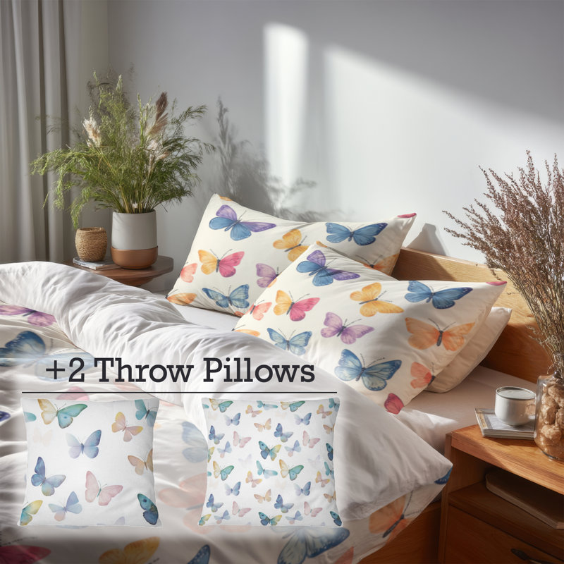 Ensemble de housse de couette et de coussin décoratif 5 insectes, Housse de couette très grand + 4 pièces supplém