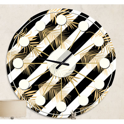 Golden Foliage VII - Mid-Century Modern wall clock