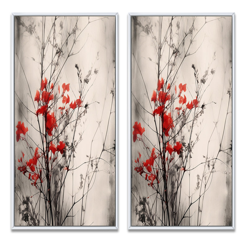 2 pièces sur toile - Red Gray Herb Garden, Cadre blanc, H 20 po x l 24 po